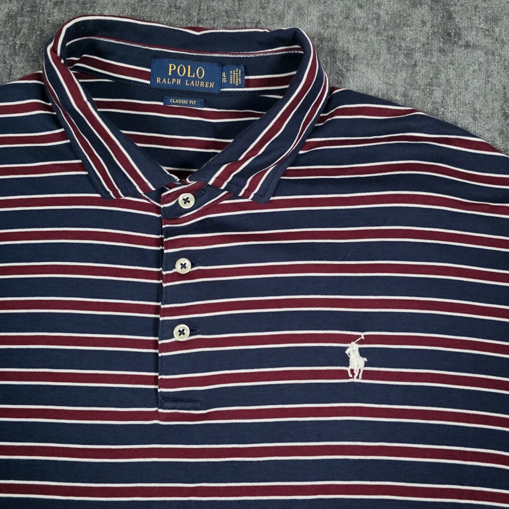 Polo Ralph Lauren Pima Cotton Polo Shirt Mens XL Classic Fit Red Blue Stripes